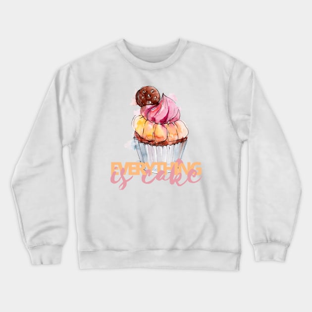 Everything is Cake, Peach and Pink Crewneck Sweatshirt by countrysideflowerwalls